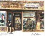 1 Rudy Campos holding court in front of his shop, captured by local artist David Solomon