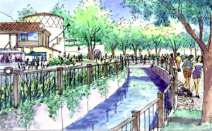 A rendering of the proposed village entrance park. Courtesy of Elizabeth Pearson
