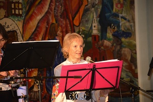 Joan Hantman singing with a Bulgarian band at a recent Laguna Folkdance Festival.