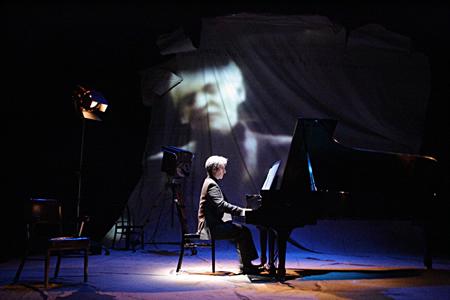 Hershey Felder, who headlines as Franz Liszt in “Rockstar” at Laguna Playhouse, in an earlier show on composer Leonard Bernstein.