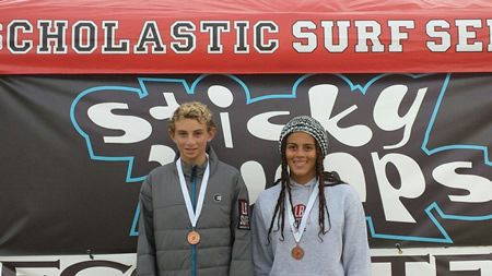 Ryan Meisberger and Marlee Grosher at the Scholastic Surf Series Ocean Beach competition on Monday, Nov. 4.