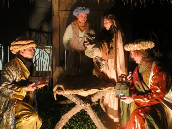 Clockwise from left, Steve Silva, Michael and Michele Wood and Colin Sadowski volunteer in the live nativity scene at the Church of Jesus Christ of Latter-Day Saints. The final 5-7 p.m. staging on Park Avenue is this Sunday, Dec. 22.