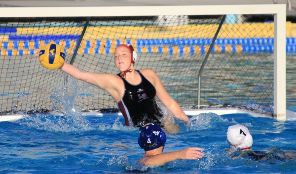 Sophomore Holly Parker hauls in one of her eight saves in Laguna’s regular season finale, a 15-4 win on the road against El Toro, Friday, Feb. 14.