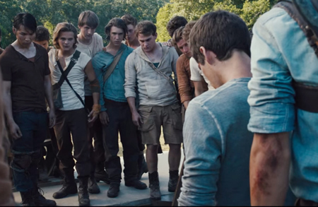 Local Sawyer Pierce, fifth from left, in a still from the film “Maze Runner.”