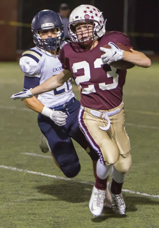 Junior Carter Monacell runs back the first Laguna kickoff return after Calvary scored on their opening drive.