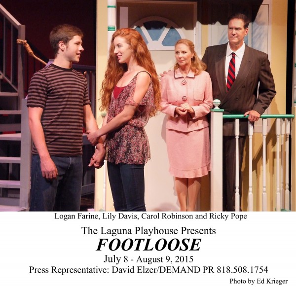 Local Carol Robinson, second from right, serves as one of the moral centers in the Laguna Playhouse production of “Footloose,” which continues through Aug. 9.     