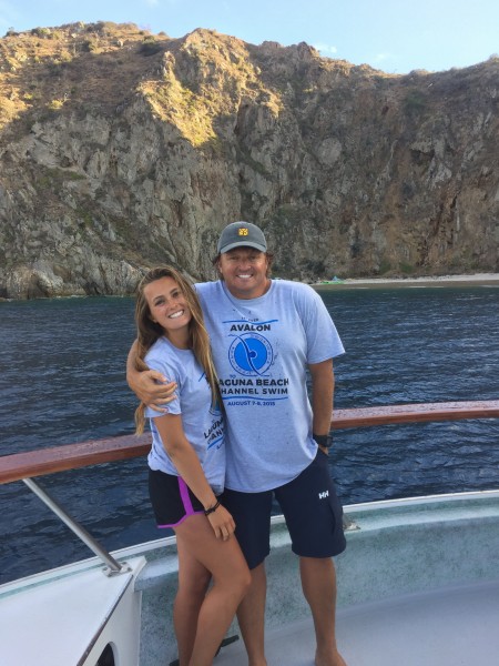 Faith and Tom Hale aboard a support vessel before the team dives off. 