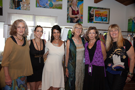 Textile artists in the Sunday Sawdust show, from left, Olivia Batchelder, Michelle Lance, Reem Khalil, Helga Yaillen, Diane Valentino and Sue Winner. Photo courtesy of the sawdust Art Festival.   