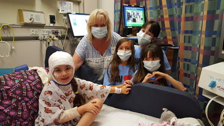 Aeverie’s teacher Mrs. Walker visits her in the hospital along with three friends.