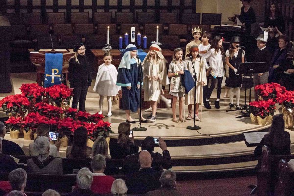 Young members of Laguna Presbyterian Church re-enact the Christmas story during Sunday’s service. Photo by Smith Ridder.