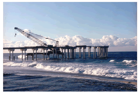Deconstruction of Aliso Pier in 1999 Source: Orange County Parks storm damage. 