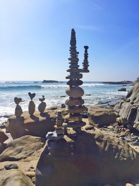 A mystery master of patience and composition created sculptures of stacked stone for the public’s enjoyment this past Wednesday, March 2, on Main Beach. Photo by Paul Graff.