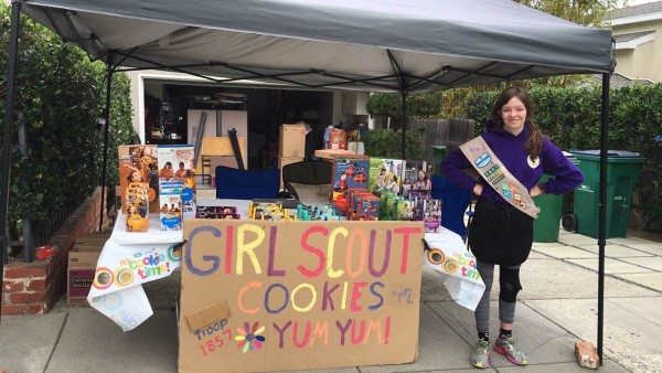 For a youngster, AnnaMarie McIntosh possesses great sales skills, selling 2,000 boxes of Girl Scout cookies from her Short Street drive-through stand. Photo by Vickie McIntosh