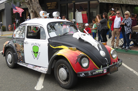 One of two art cars, this one designed Scott Alan, roll through the parade.