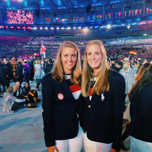 Aria, left and Makenzie Fischer at the Opening Ceremonies of the Rio Olympics where Aria tweeted, "the best experience with my best friend." Photo courtesy of Leslie Fischer.