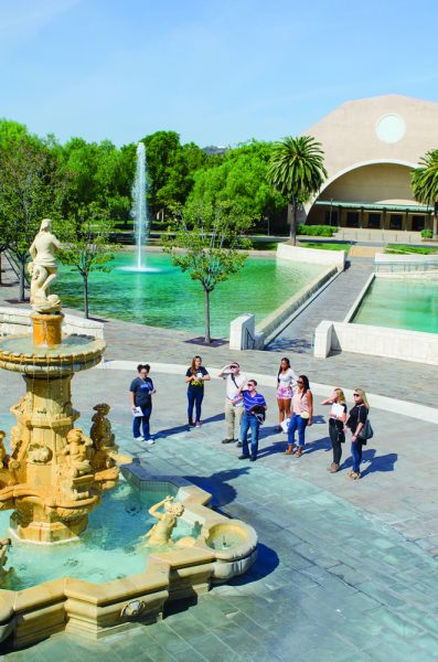A tour of the hilltop Aliso Viejo campus introduces prospective students to Soka.