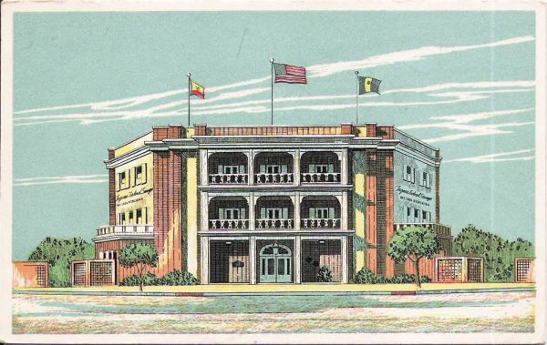 A postcard etching of the home office of Laguna Federal Savings and Loan Association, designed by Josten's of Owatonna, Minn.