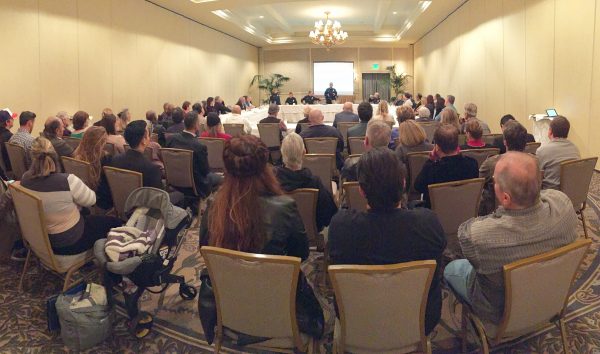 Packed meeting at Montage Resort to resolve Art Walk Galleries serving alcohol to customers 
