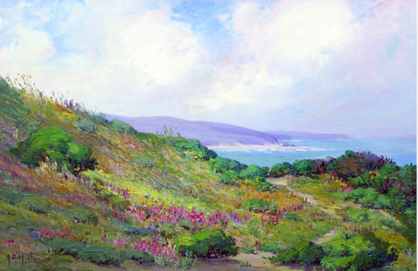 : “Spring in Laguna,” 1915, one of the works in the retrospective on early local luminary Anna Hills, closing Monday, Jan. 16, along with exhibit on Kristin Leachman and Phillip K. Smith III, Laguna Art Museum, 307 Cliff Dr. 