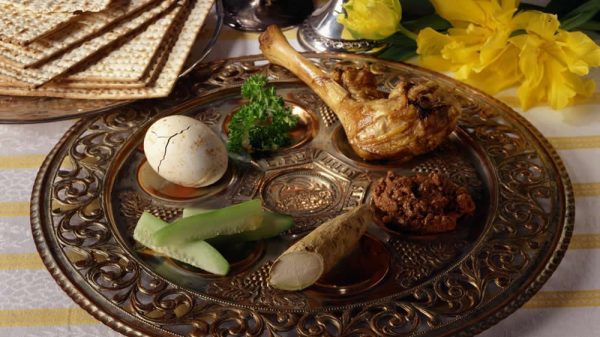 Foods on a traditional seder plate. 