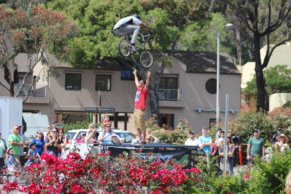 A BMX rider goes airborne during last year’s expo.
