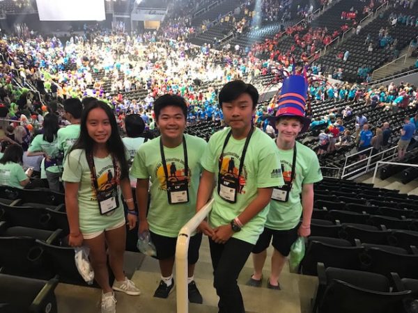 LBHS students, from left, Isabel Duong, Andrew Duong, Kenneth Chu, and Kyle Herkins attend the global tournament.