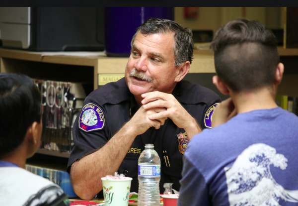 Fire Chief Jeff LaTendresse attends a career day at a local school in 2015.