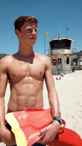 Lifeguard Jake Caliger watches the beach with care. Photo courtesy ofLaguna Beach Marine Safety.