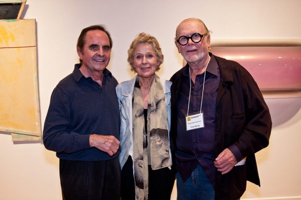 Laguna Beach art collectors Gerald and Bente Buck with artist Tony DeLap, right, attend a Laguna Art Museum exhibition in 2011, “Best Kept Secret: UCI and the Development of Contemporary Art in California 1964-1971.”Photo courtesy of Laguna Art Museum.