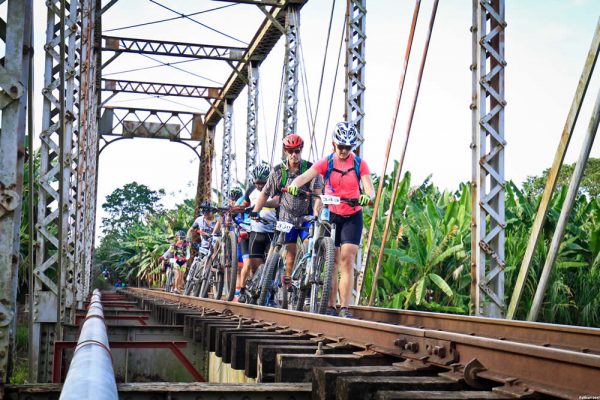 Watch your step on the railroad trestle crossings or fall 100 feet to the crocodiles below. 