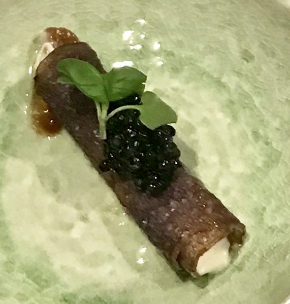 Byron Lazaroff-Puck updates latkes with caviar rolled cannoli-style. 