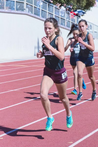LBHS freshman Audrey Sutton competes in the girls 1,600-meter race and finished with a time of 5:57.32. The winning time was 5:23.44. 