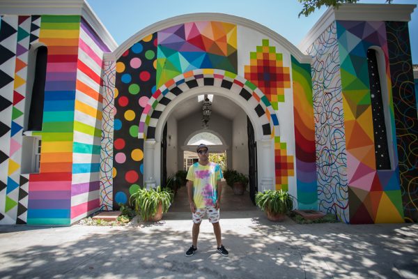 Spain-based artist Okuda San Miguel and the makeover he finished this week of Art-A-Fair, one of several new mural installations on Laguna Canyon properties owned by Mo Honarkar.