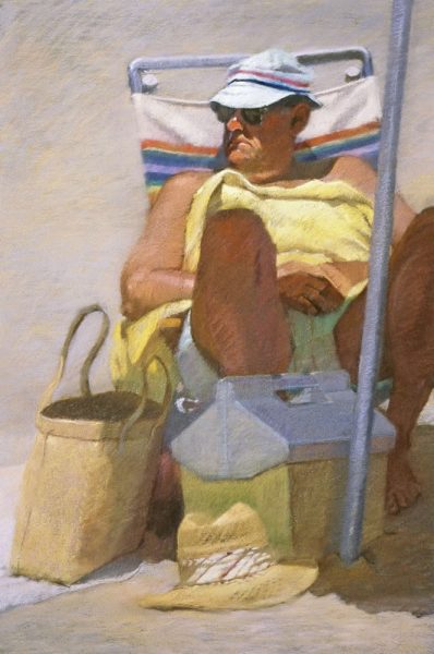) Sally Strand’s “Man with Yellow Towel” won the People’s Choice Award for her work at the Community Art Project exhibit titled, “Pastels!” at City Hall. Image courtesy of CAP 